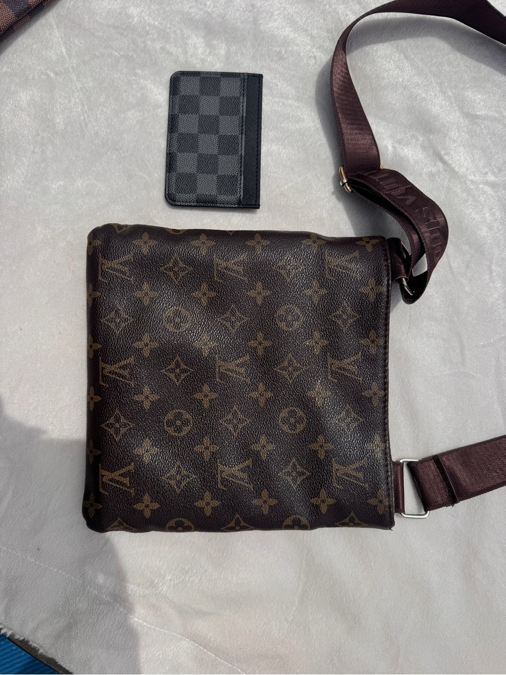 Louis Vuitton Monogram & Damier Brown Crossbody Bag with Gold LV Emblem - Picture 7 of 13